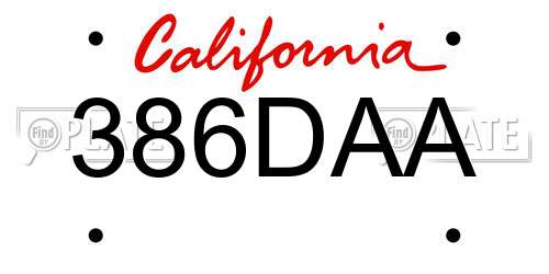 386DAA California License Plate