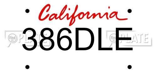 386DLE California License Plate