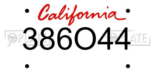386O44 California License Plate