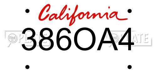 386OA4 California License Plate