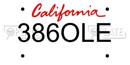 386OLE California License Plate