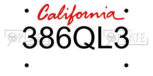 386QL3 California License Plate