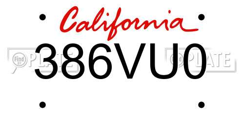 386VU0 California License Plate