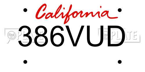 386VUD California License Plate