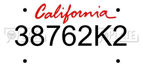 38762K2 California License Plate