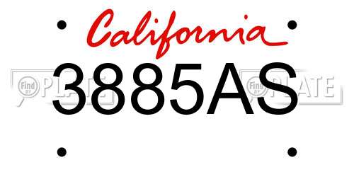 3885AS California License Plate