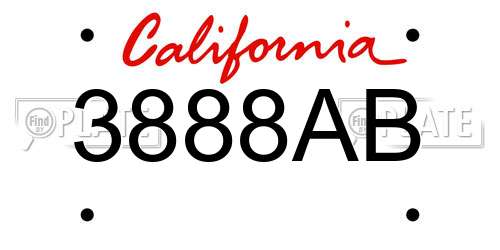 3888AB California License Plate