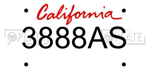 3888AS California License Plate