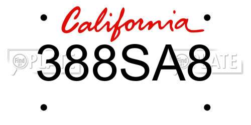 388SA8 California License Plate