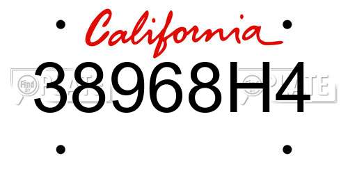 38968H4 California License Plate