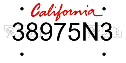 38975N3 California License Plate