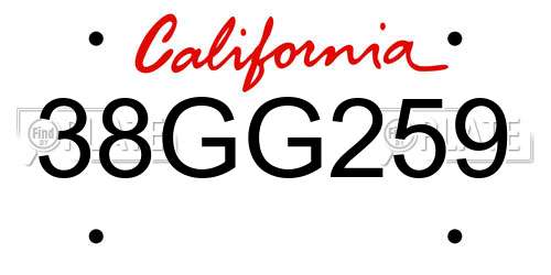 38GG259 California License Plate
