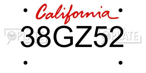 38GZ52 California License Plate
