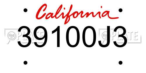 39100J3 California License Plate