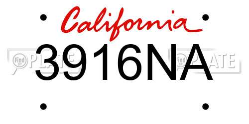 3916NA California License Plate
