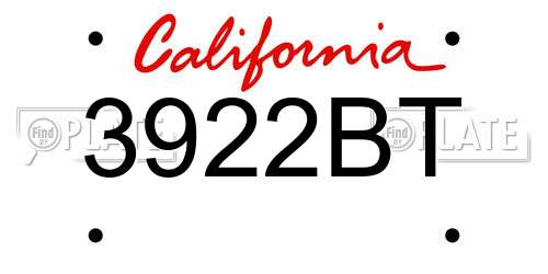 3922BT California License Plate