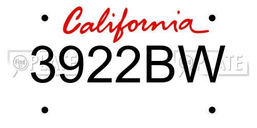 3922BW California License Plate