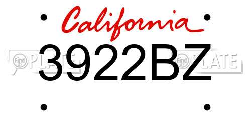 3922BZ California License Plate