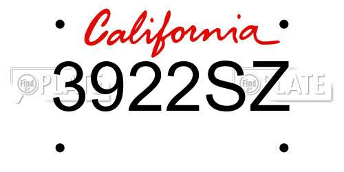 3922SZ California License Plate