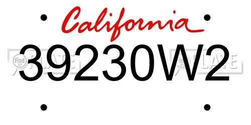 39230W2 California License Plate