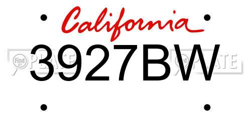 3927BW California License Plate
