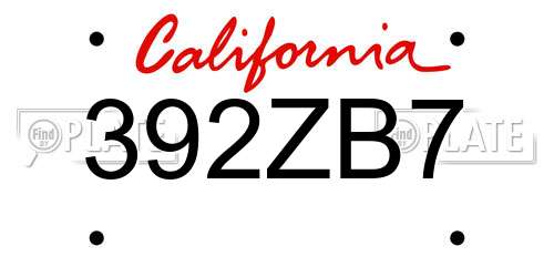 392ZB7 California License Plate