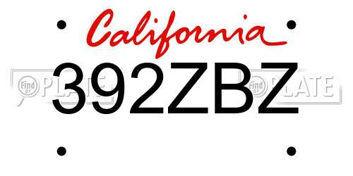 392ZBZ California License Plate
