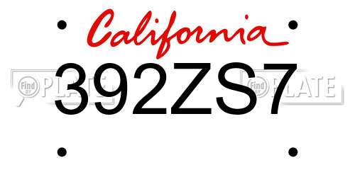 392ZS7 California License Plate