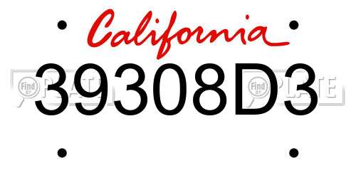 39308D3 California License Plate
