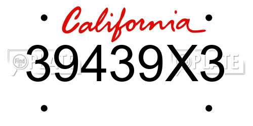 39439X3 California License Plate