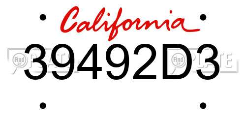 39492D3 California License Plate