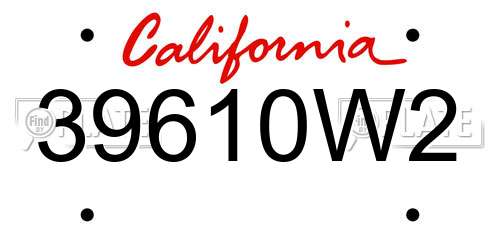39610W2 California License Plate