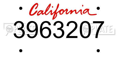 3963207 California License Plate