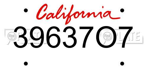 39637O7 California License Plate