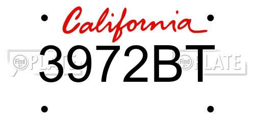 3972BT California License Plate