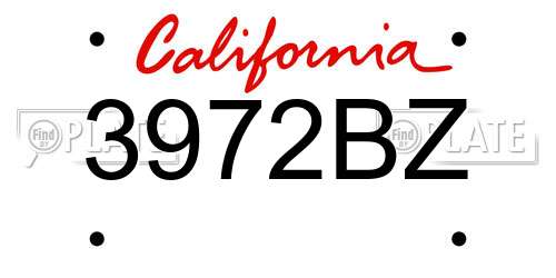 3972BZ California License Plate