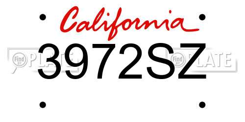 3972SZ California License Plate