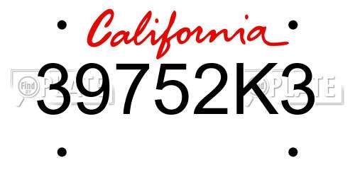 39752K3 California License Plate