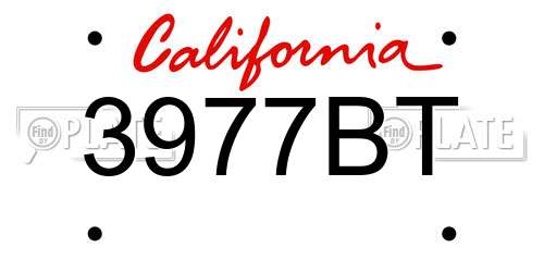 3977BT California License Plate