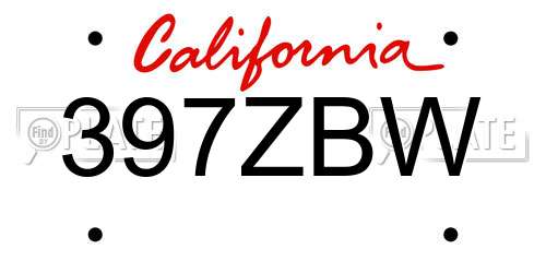 397ZBW California License Plate