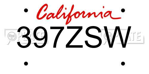 397ZSW California License Plate