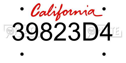 39823D4 California License Plate