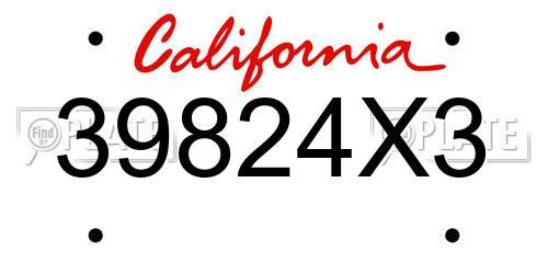 39824X3 California License Plate