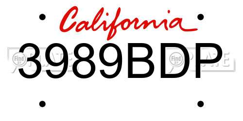 3989BDP California License Plate
