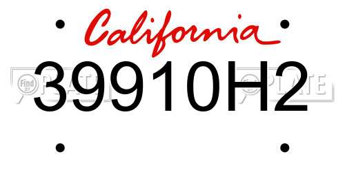 39910H2 California License Plate