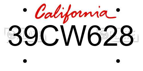 39CW628 California License Plate