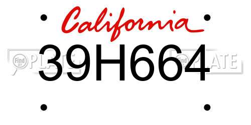 39H664 California License Plate
