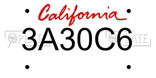 3A30C6 California License Plate
