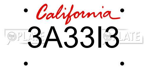 3A33I3 California License Plate