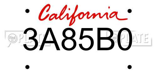 3A85B0 California License Plate